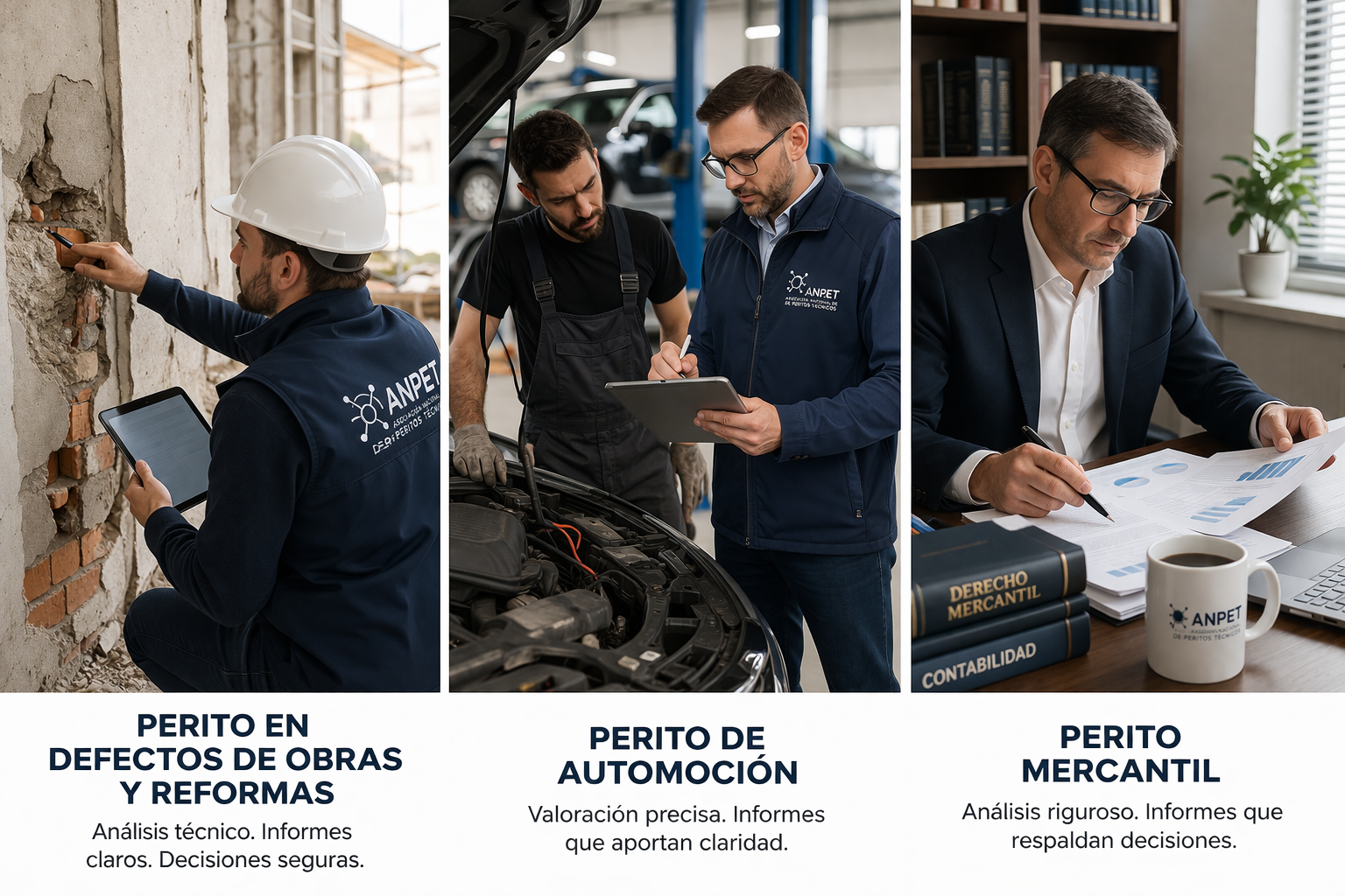 Perito en defectos de obras y reformas, perito de automoción y perito mercantil